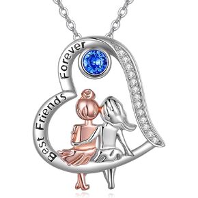 AOBOCO Sterling Silver BFF Pendant Necklaces, Christmas Jewelry Gifts for Female Friends Sisters