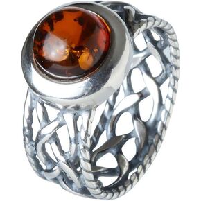 Sterling Silver and Baltic Honey Amber Celtic Ring