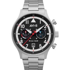 AVI-8 Mens 43.5mm Hawker Hurricane Carey Dual Time Rangoon Japanese Quartz Pilot Watch with Stainless Steel Bracelet AV-4088-11