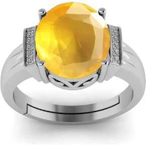 7.25 Ratti Natural AA+ Quality Stone Yellow Sapphire Silver Plated Statement Ring For Women's