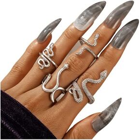 INENIMARTJ Snake Rings for Women, Snake Knuckle Stackable Rings, Vintage Snake Finger Joint Rings, Reptile Serpent Band Ring, Punk Goth Snake Rings, Gold Silver Black Snake Ring Set Snake Jewelry