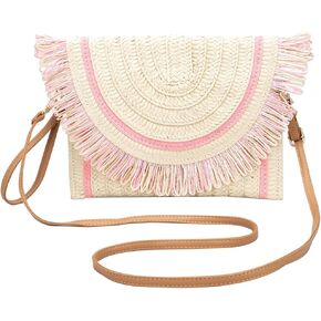 CORIOS Straw Shoulder Bag for Women Handwoven Rattan Purse Summer Beach Bag Bohemian Tote Bag Crossbody Bag Envelope Clutch