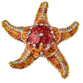 Hinged Starfish Trinket Box | Golden Crystal Sea Animal Home Decor | Unique Gift for Ocean Lovers, Beach Enthusiasts