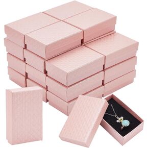 BENECREAT 24 Pack Diamond Pattern Cardboard Jewelry Boxes 3x2x1 Inch Rectangle Earring Necklace Gift Boxes with Velvet Sponge for Ring, Weddings, Birthdays, Orange