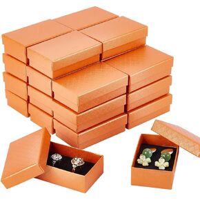 BENECREAT 24 Pack Diamond Pattern Cardboard Jewelry Boxes 3x2x1 Inch Rectangle Earring Necklace Gift Boxes with Velvet Sponge for Ring, Weddings, Birthdays, Orange