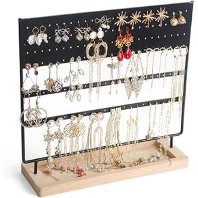 3-Tier 144 Holes Earrings Organizer Jewelry Display Holder for Earrings Necklaces Bracelets and Rings, with Slotted Wood Base Stand Display Rack for Women Girls Gift. (Black) in Kuwait