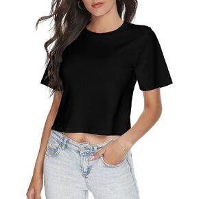 Women's Loose Short Sleeve Basic Crop Top Crewneck Cotton Sexy T Shirt