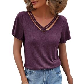 Floerns Women's Casual Loose Summer Ruffle Sleeve Top V Neck T Shirts