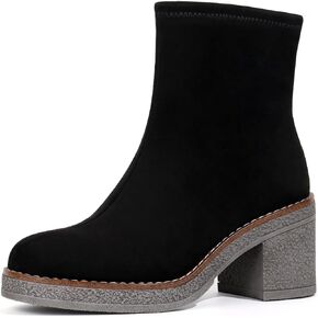 JABASIC Womens Water-resistant Ankle Boots Low Heel Chunky Heel Booties Side Zipper Dress Boots
