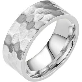 Jude Jewelers 8mm Stainless Steel Classical Simple Plain Hammered Wedding Band Ring