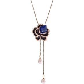 Long Sweater Tassel Necklaces for Women Elegant Flower Pendant Y Necklace Lariat Adjustable Chain Necklace Crystal Rhinestone Pendant Fashion Jewelry for Women Girls