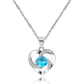 Uloveido Platinum Plated Round Cubic Zirconia Love Heart Pendant Necklace Valentines Jewelry