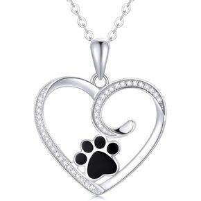 SISGEM 14k Gold Heart Pendant Necklace for Women, Real Gold Dog Cat Paw Print Jewelry Gifts for Her, 16-18 Inch