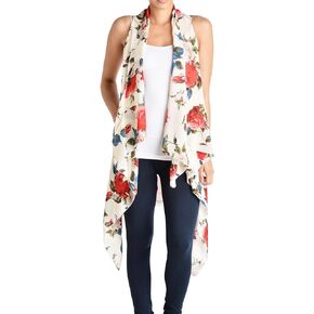 Women's Open Asymmetrical Hem Vest Cardigan (One Size, Rose - Beige)