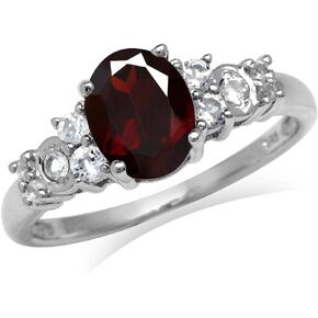 Silvershake 2.05ct. Natural Garnet and White Topaz 925 Sterling Silver Engagement Ring