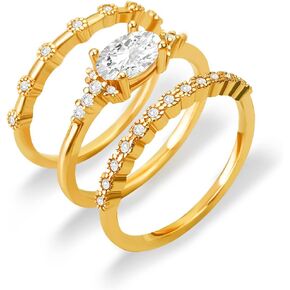 JINOSSV 14K Gold Plated Stacking Rings - Stackable Gold Rings for Women Non Tarnish Statement Rings in Gold/Silver/Rose Gold - Cubic Zirconia Wedding Knuckle Thin Rings Size 5-10