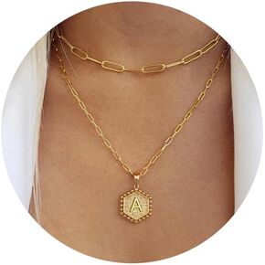M MOOHAM Dainty Gold Necklace for Women Girls - 16K Gold Plated Initial Necklaces for Women Trendy | Personalized Cute Initial Necklace | Layered Gold Jewelry for Women Teen Girls Gifts