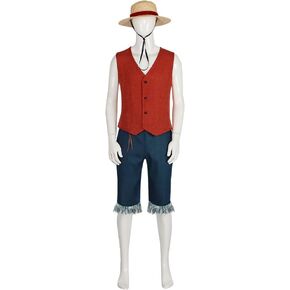 Luffy Cosplay Costume Monkey D Luffy Classic Suit with Straw Hat New Movie Men's Anime Costume for Halloween
