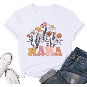 Wildflowers Mama Shirt Women Retro Floral Graphic Mom Tshirt Casual Loose Short Sleeve Tops Tee