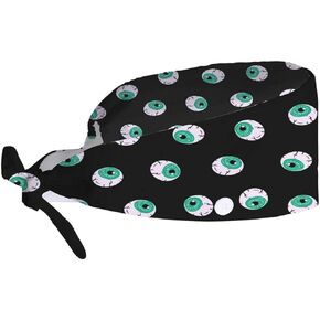 Working Cap with Button and Sweatband, Funny Eyeballs Black, Adjustable Tie Back Head Skull Hat for Women Men