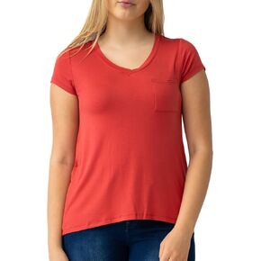 Cable & Gauge Womens Apparel V-Neck Swing Body Pocket Tee with Hi-Low Hem