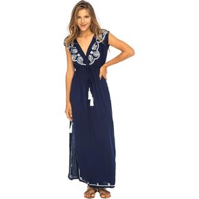 Back From Bali Womens Long Maxi Dress Boho Embroidered Sleeveless Summer Sundress Deep V Neck