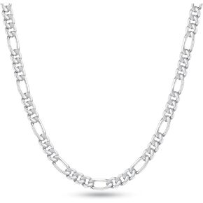 Hadoken 925 Sterling Silver Clasp 3/4/5mm Diamond Cut Figaro Link Chain Necklace for Men Women 16/18/20/22/24/26/28/30 Inch