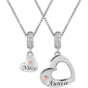 KunBead Auntie Niece Family Heart 18 inch Cheap Birthday Love Charm Pendant Necklace for Women Girls