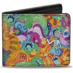 Buckle-Down Rick and Morty Wallet, Bifold, Rick and Morty Rick with Monsters Collage Multi Color, Vegan Leather