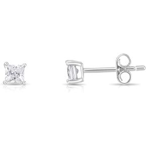 925 Sterling Silver Princess Cut Square Cubic Zirconia Stud Earrings, Push-Back, UNISEX
