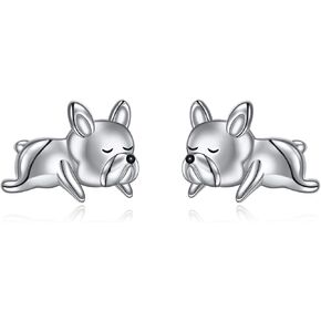 VONALA French Bulldog Earrings Stud 925 Sterling Silver Cute Animal Dog Jewelry Gifts for Women Girls