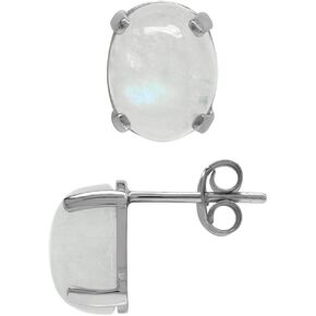 Silvershake Natural Oval 10x8MM Rainbow Moonstone 925 Sterling Silver Stud Earrings