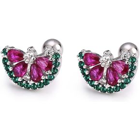 18G Cute Watermelon Cartilage Stud Earrings 925 Sterling Silver Cubic Zirconia Crystal Summer Sweet Fruit Sleeper Earring Helix Tragus Studs Barbell Piercing Screw Back Dainty Jewelry Gifts for Women