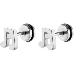 16g Music Note Tiny Small Stud Earrings for Women Men Teen Girls Cartilage Tragus Cute Simple Stainless Steel Screw Back Little Studs Hypoallergenic Sleeper Piercing Post Fashion Jewelry Xmas Holiday Gifts