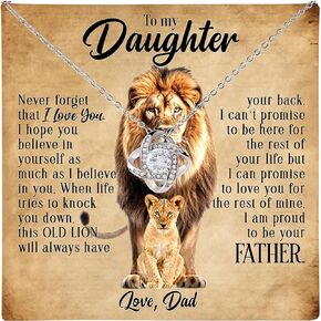 Mapileng Daughter Gifts From Dad, To My Daughter This Old Lion Will Always Have Your Back Love Knot Necklace, Father Daughter Necklace, Christmas Birthday Gift For Daughter From Dad