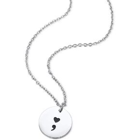 Ukodnus Heart Semicolon Disk Necklace for Depression, Anxiety, Suicide Survivors, Mental Health Awareness