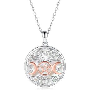 قلادة آلهة القمر الثلاثي من الفضة الإسترليني عيار 925 مع شجرة الحياة الخماسية الويكاانية وقلادة حماية تميمة مجوهرات للنساء (ذهبي وردي) in Kuwait