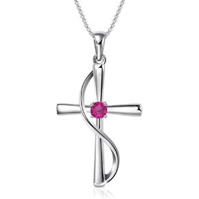 Angelady Cross Necklace for Women, S925 Silver Pendant Cross Necklace for Women Man, 5A CZ Birthstone Necklaces for Teen Girls Gifts for Valentine's Day, Birthday Jewelry Gift for Her (Silver-3)