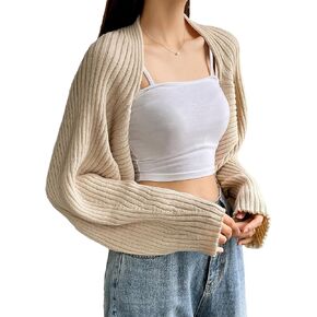 GORGLITTER Women's Long Sleeve Bolero Shrug Crop Cardigan Open Front Knit Solid Cardigan Sweater