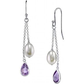 THE PEARL SOURCE Tassel Chain Drop Hoop Earrings For Women - Lightweight Dangle Chain Dainty Earrings - Add Elegance to Your Outfit, 4.5-5.0mm (Sterling Silver)