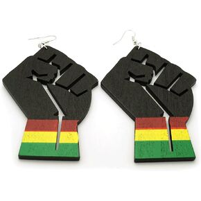 Teri's Boutique Rasta Big Hand Fist Light Weight Wooden Dangle Women Fashion Jewelry Earrings