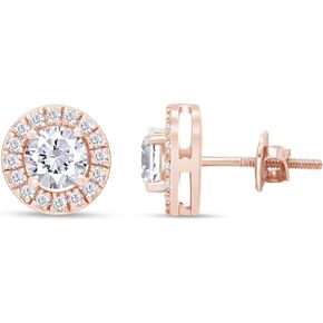 1.00 Carat Round Cut Lab Created Moissanite Halo Stud Earrings In 14k Gold Plated Over 925 Sterling Silver Jewelry For Women (G-H Color, 1.00 Cttw)