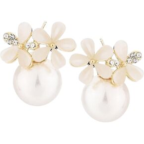 White Flower Earrings for Women Girls- White Simulate Pearl Stud, Cluster Daisy Earrings, Wedding Statement Jewelry