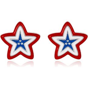925 Sterling Silver American Flag 4th of July Earrings Stud USA Star Red White Blue Stud Earrings Patriotic Jewelry Gifts for Women Girls Independence Day