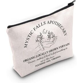 G2TUP Vampire TV Show Inspired Gift Mystic Falls Makeup Bag Damon and Stefan Cosmetic Bag Salvatore Brothers TVD Merch Fans Fandom (Mystic Falls White Bag)