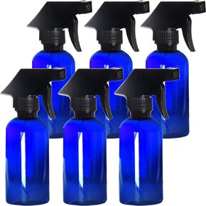 Youngever 6 Pack Empty Blue Plastic Spray Bottles, 8 Ounce Refillable Container for Essential Oils, Cleaning Products, or Aromatherapy, Trigger Sprayer with Mist and Stream Settings