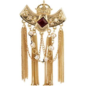 Knighthood Maroon Crowned Stone with Hanging Chains and Pearl Detailing Brooch