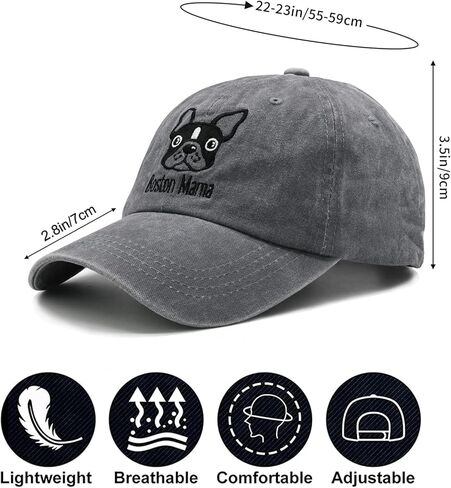 قبعة Waldeal Boston Terrier Mama على شكل ذيل حصان قابلة للتعديل مطرزة ومغسولة، قبعة بيسبول للنساء باللون الرمادي in Kuwait
