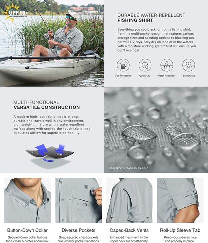 قميص صيد الأسماك عالي الأداء للرجال من TSLA، قمصان بعامل حماية من الأشعة فوق البنفسجية 50+ مسامية بأزرار سفلية، قميص بأكمام طويلة للترفيه في الهواء الطلق in Kuwait