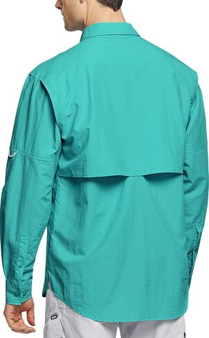 قميص صيد الأسماك عالي الأداء للرجال من TSLA، قمصان بعامل حماية من الأشعة فوق البنفسجية 50+ مسامية بأزرار سفلية، قميص بأكمام طويلة للترفيه في الهواء الطلق in Kuwait